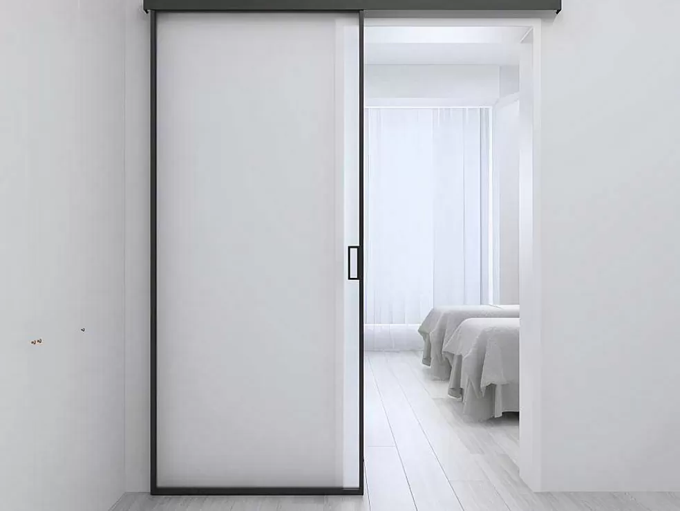 Vente-unique [Old Version]Porta De Correr Com Aplique Linci - A. 205 Cm X L. 83 Cm - Vidro Temperado* Porta De Correr