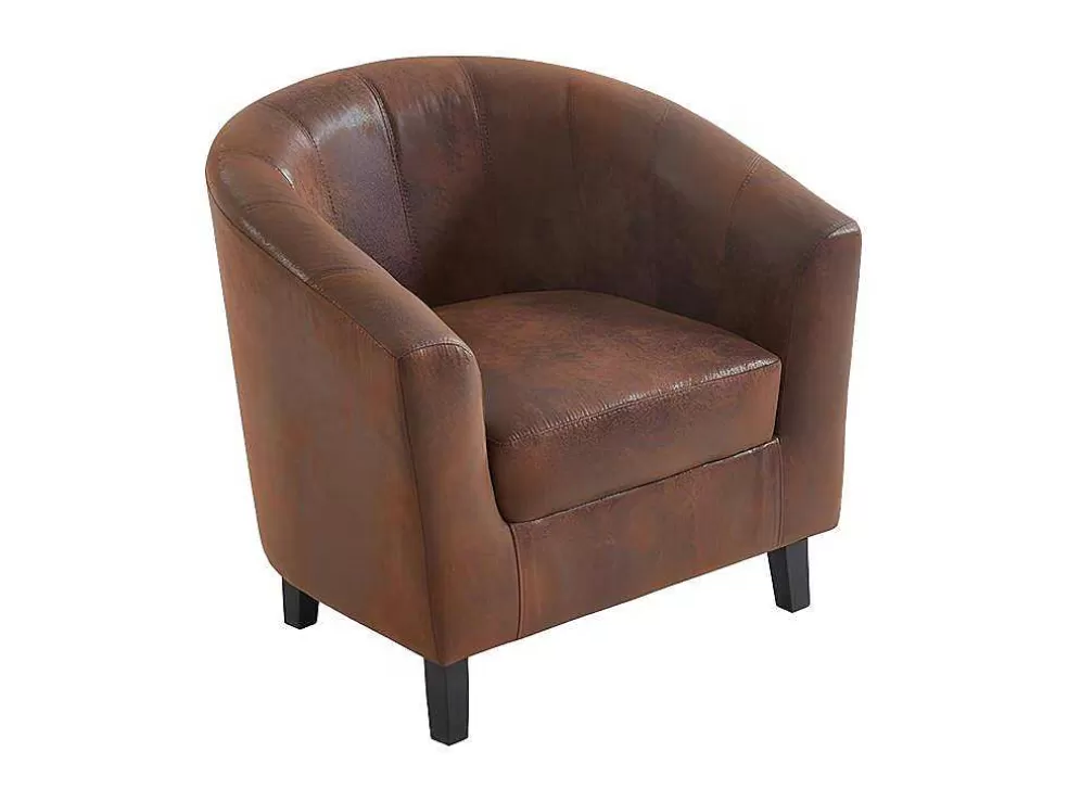 Vente-unique Poltrona Cabriolet Em Microfibra Envelhecida Cor Castanho - Cristobal Ii* Poltrona Cabriolet