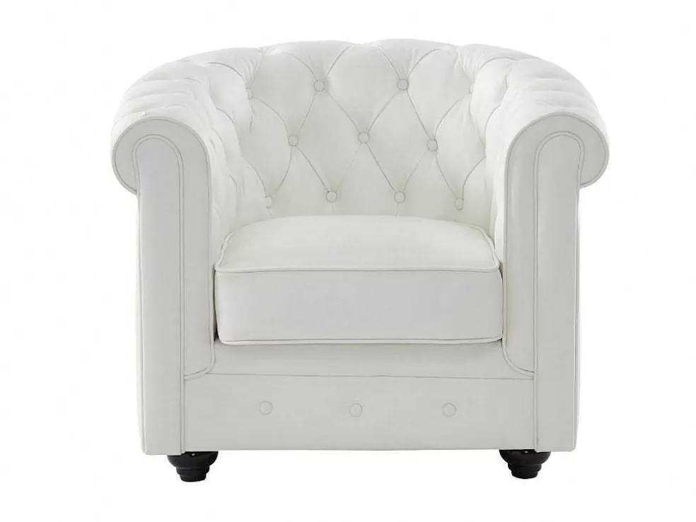 Vente-unique Poltrona Em Pele De Bufalo - Branco - Chesterfield* Poltrona Em Pele