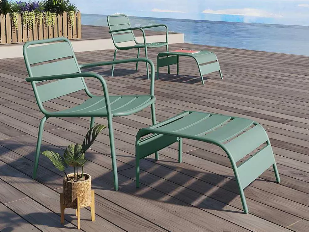 MYLIA Repose Pied En Metal Vert Amande - Mirmande* Conjunto Relax De Jardim