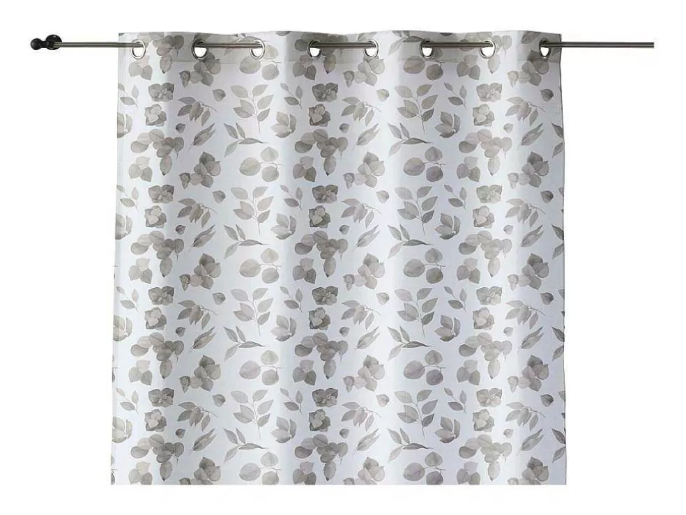 Purline Rideau 100% Coton 1 Piece Gris A Feuilles Vertes 200X260* Têxtil De Casa