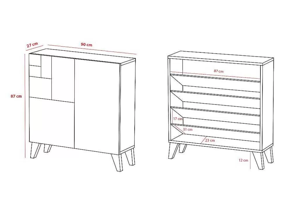 Herdasa Sapateiro/Móvel Organização - H87Cm X L90Cm X P27Cm Chene Dore Bergen* Sapateira