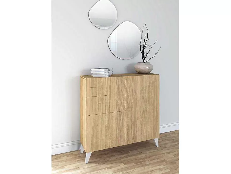 Herdasa Sapateiro/Móvel Organização - H87Cm X L90Cm X P27Cm Chene Dore Pernas Branco Bergen* Sapateira