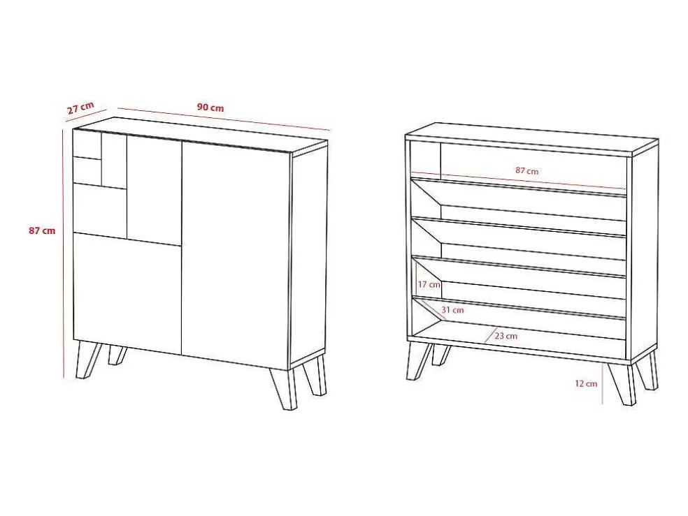 Herdasa Sapateiro/Móvel Organização - H87Cm X L90Cm X P27Cm Chene Dore Pernas Moca Bergen* Sapateira