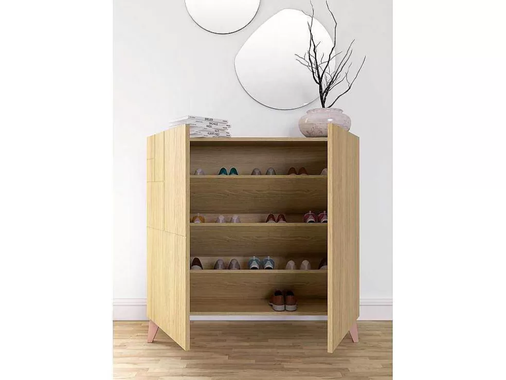 Herdasa Sapateiro/Móvel Organização - H87Cm X L90Cm X P27Cm Chene Dore Pernas Rose Bergen* Sapateira