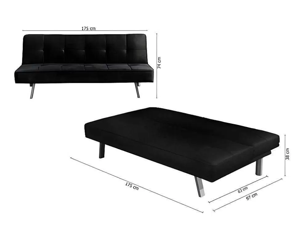 Saldosystocks Sofá Cama 2 Lugares Ainhoa Clic Clac Tecido 175X74Cm Cinza* Sofá Cama Clic-Clac E Dobravel