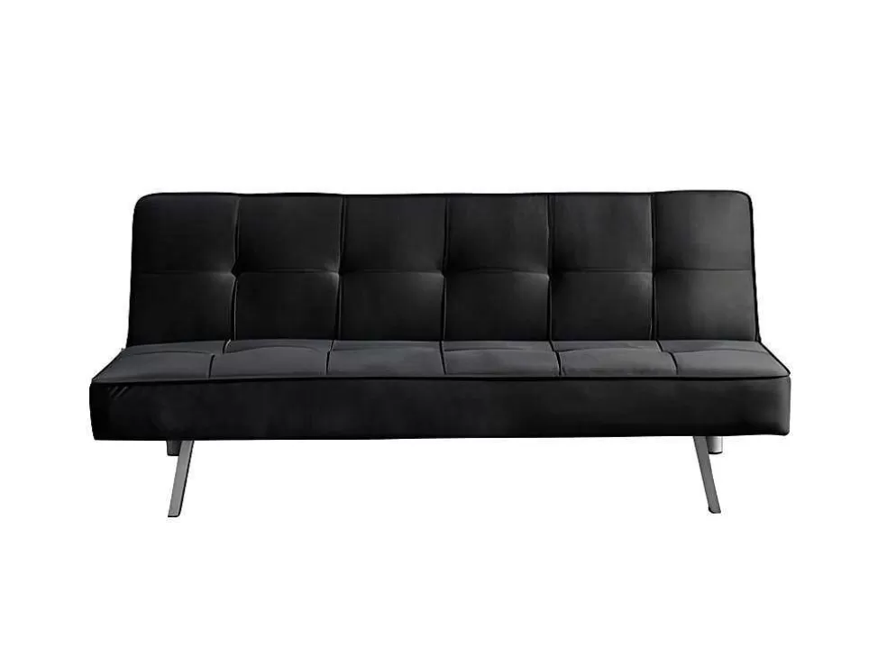 Saldosystocks Sofá Cama 2 Lugares Em Veludo Ainhoa Clic Clac 175X74Cm Preto* Sofá Cama Clic-Clac E Dobravel
