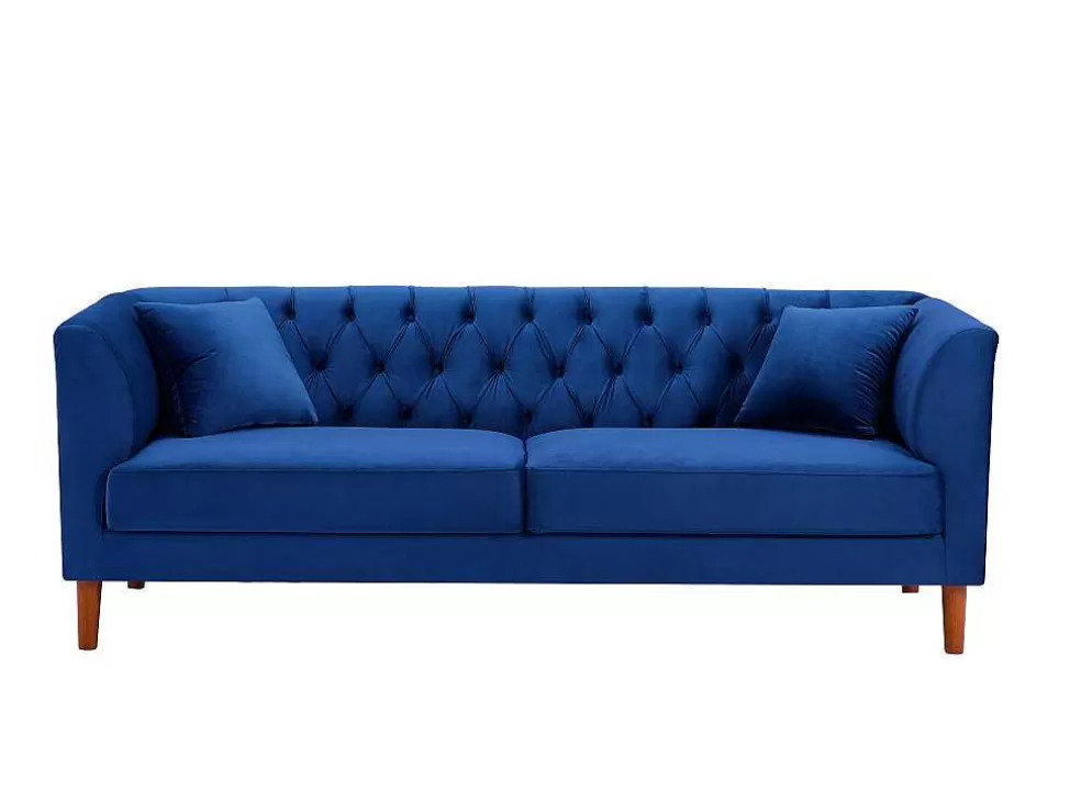 Vente-unique Sofá Chesterfield De 3 Lugares Em Veludo Azul-Escuro - Arsene* Sofá Em Tecido