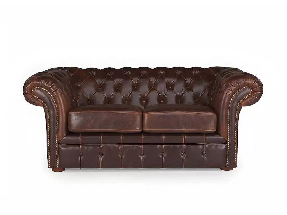 Vente-unique Sofá De 2 Lugares 100% Couro Envelhecido Estilo Chesterfield - Clotaire* Promoções Sofás & Poltronas