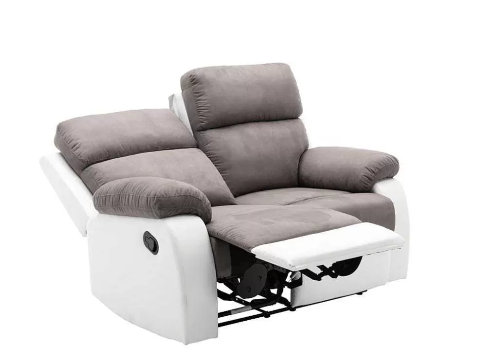 Vente-unique Sofá De 2 Lugares Articulado Manual Em Microfibra E Pele Sintética - Cinza E Branco - Tolzano* Sofá De Relaxamento Manual