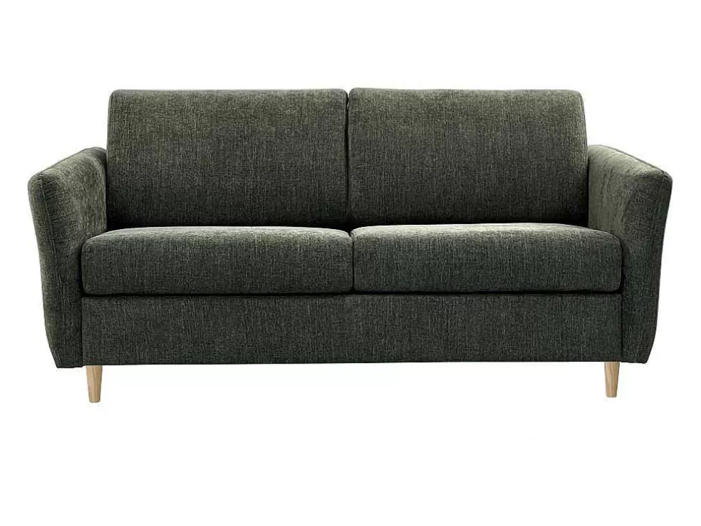 Vente-unique Sofá De 3 Lugares Convertivel Abertura Rapida Tecido Matizado Verde, Cama 140 Cm E Colchão 14 Cm - Arcadia* Sofá Cama De Abertura Rapida
