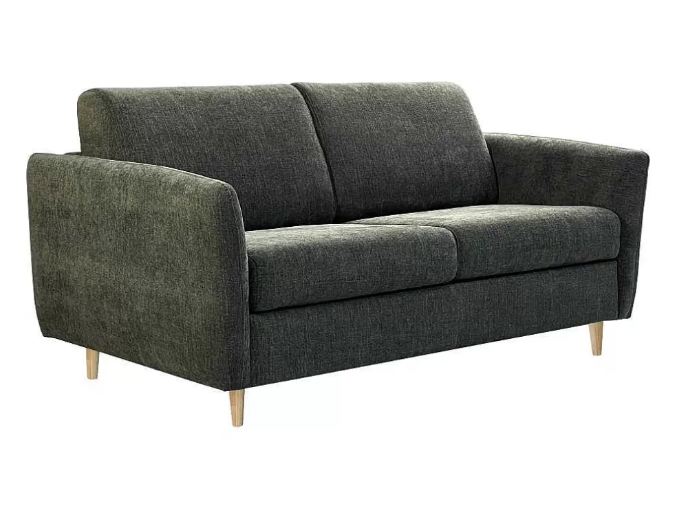 Vente-unique Sofá De 3 Lugares Convertivel Abertura Rapida Tecido Matizado Verde, Cama 140 Cm E Colchão 14 Cm - Arcadia* Sofá Cama De Abertura Rapida