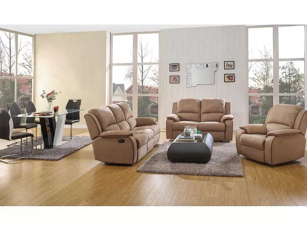 Vente-unique Sofá De 3+2 Lugares Relax Em Microfibra Taupe - Hernani* Conjunto De Sofá