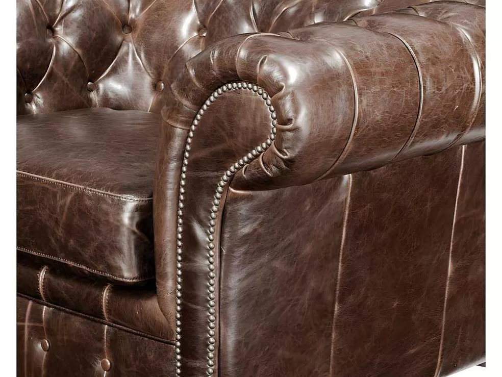 Vente-unique Sofá E Cadeirão Em Couro Envelhecido Estilo Chesterfield 100% - Clotaire* Conjunto Sofá E Poltrona