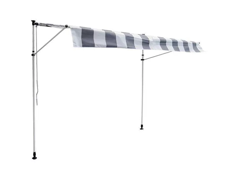 Happy Garden Toldo De Varanda Chene 3 1,2M - Tecido Riscado Branco/Cinzento E Moldura Branca* Toldo E Persiana De Exterior