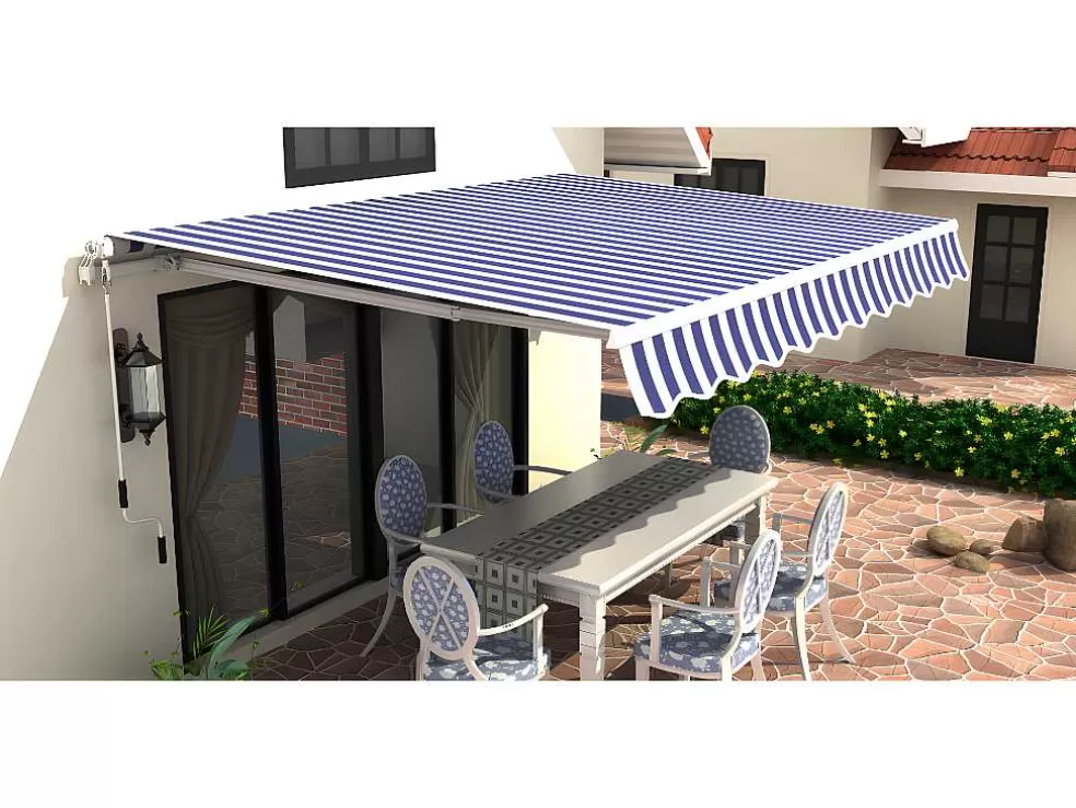 Vente-unique Toldo Retratil Manual Paleas 3,95 X 2,5 M - Cinza E Branco* Toldo E Persiana De Exterior