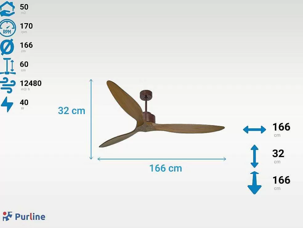 Purline Ventilador De Tecto O166 Cm Com Hipersilencio Wifi Reversivel* Ventilador