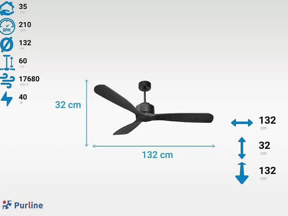 Purline Ventilador De Tecto O132 Cm Com Wifi Reversivel Hypersilence* Ventilador